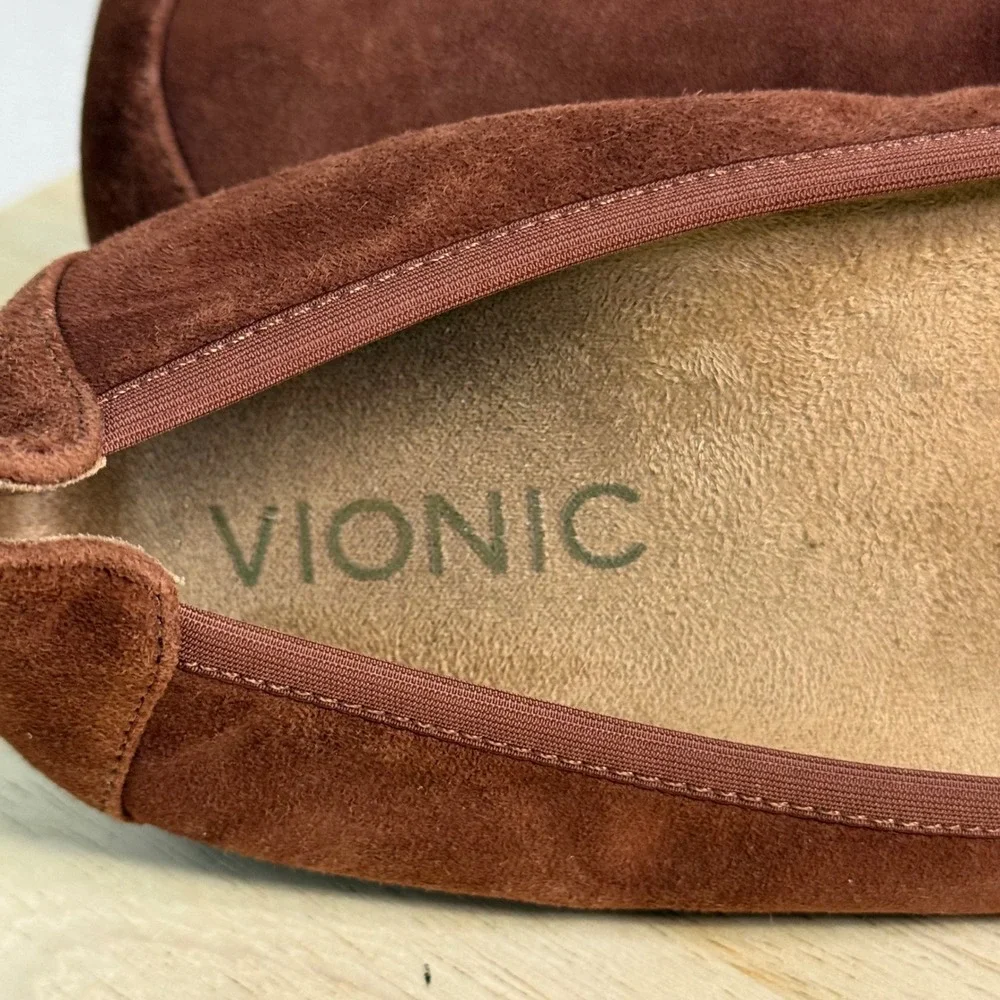 Vionic Minna Brown Suede Snake Toe Ballet Flats Orthotic Shoes Womens 7 359MINNA